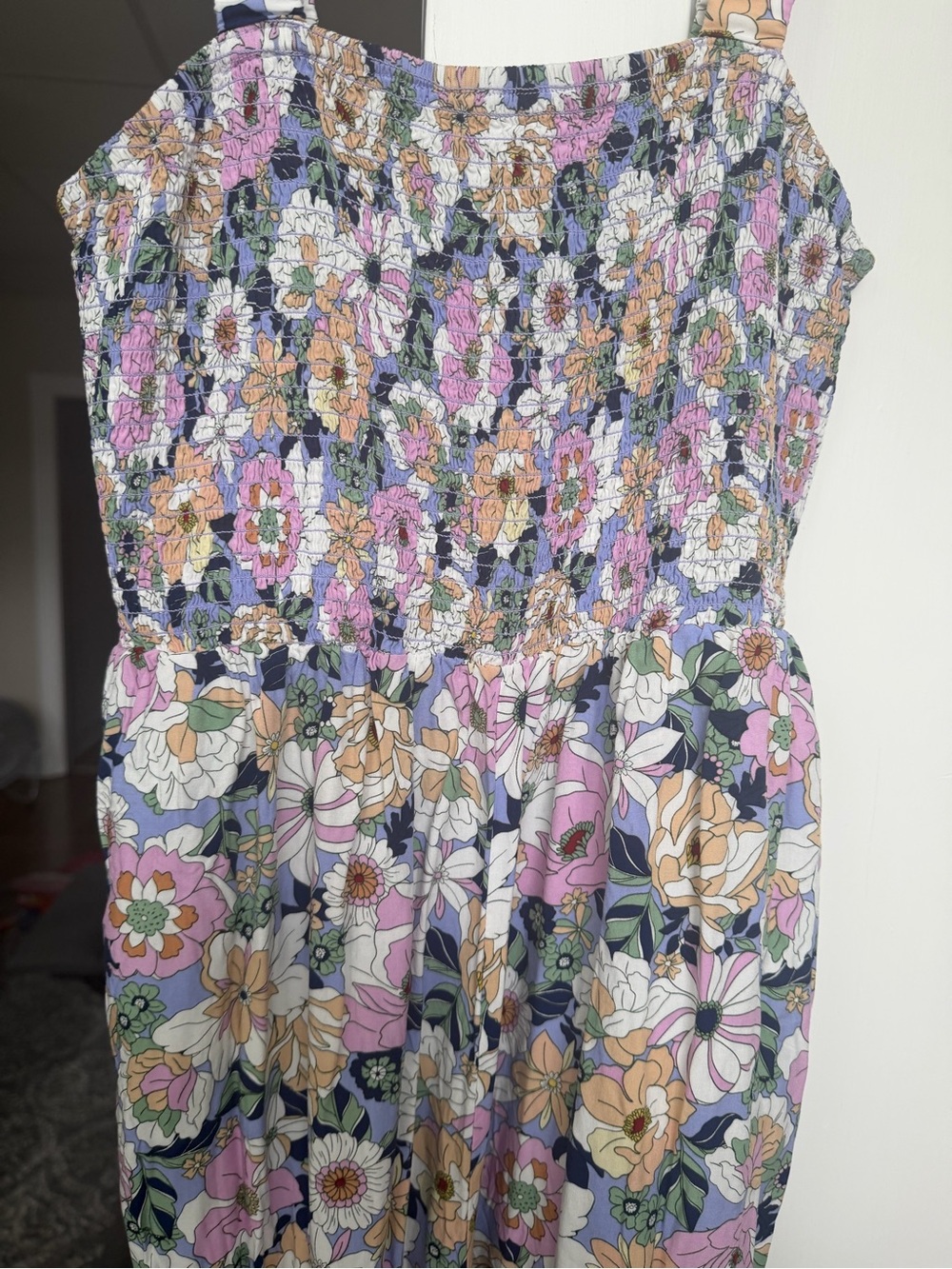 Floral Smocked Midi Dress - Lavender, Pink & Cream